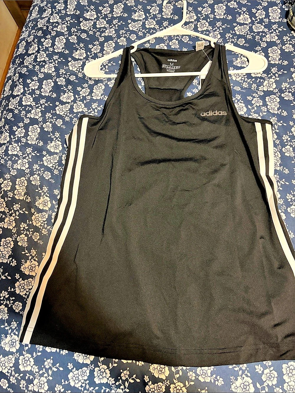 adidas W D2M 3S Tank Striped Athletic Tank Black & White Medium